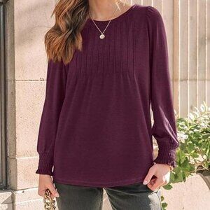 Long Sleeve Pleated Casual Top Size XXL